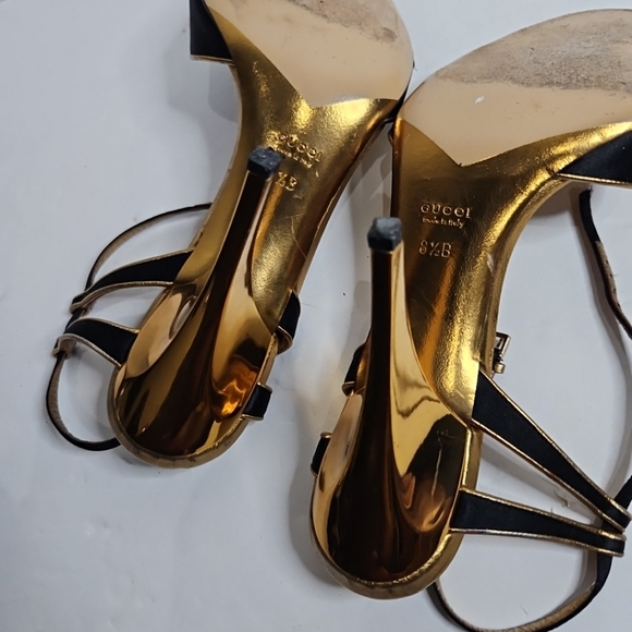 Gucci Gold Strap Stiletto Sandals with Bee Embellishment Size 8.5B - Picture 6 of 15